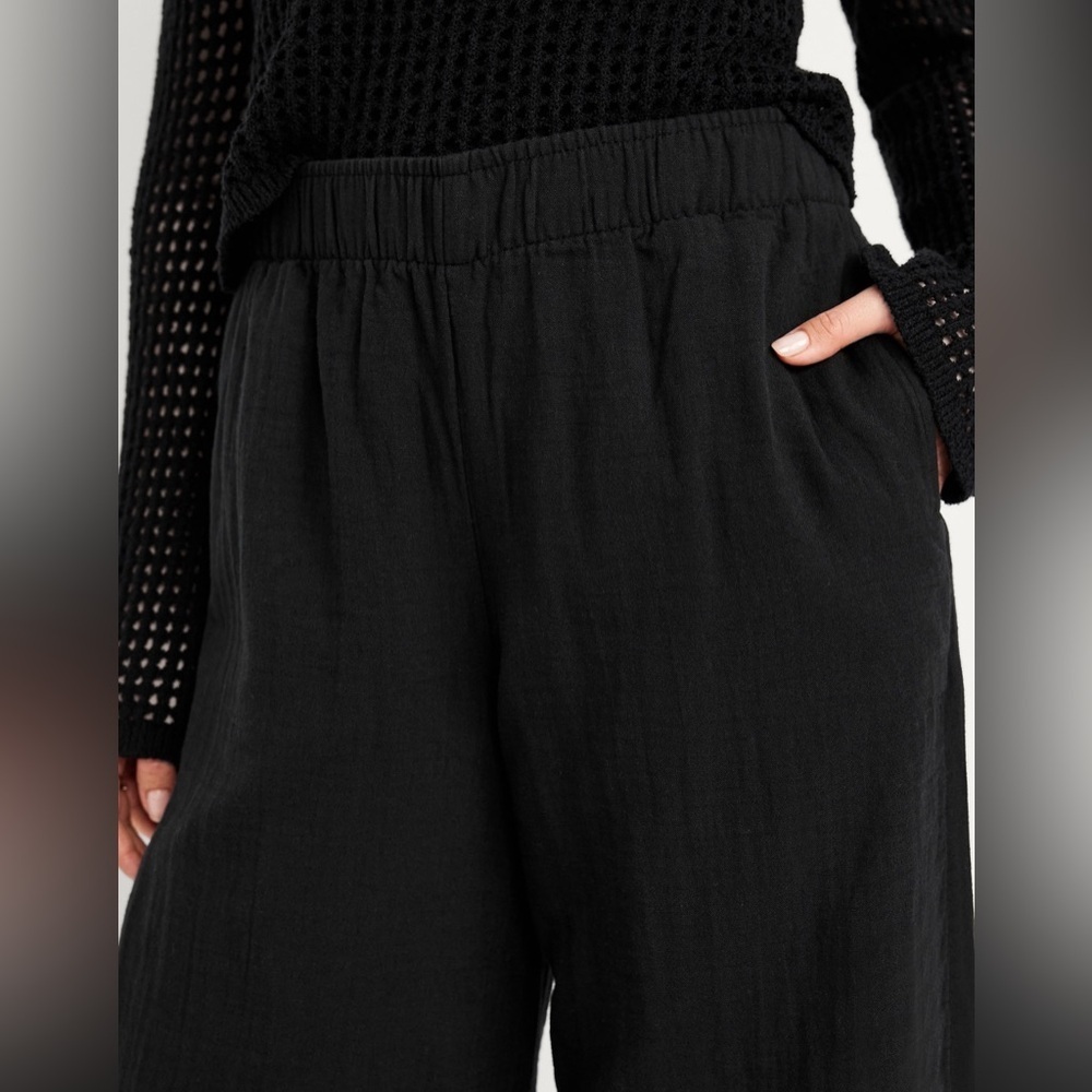 NWT! Old Navy Black High-Waisted Crinkle Gauze Super Wide-Leg Pants - Multiple - Picture 6 of 9